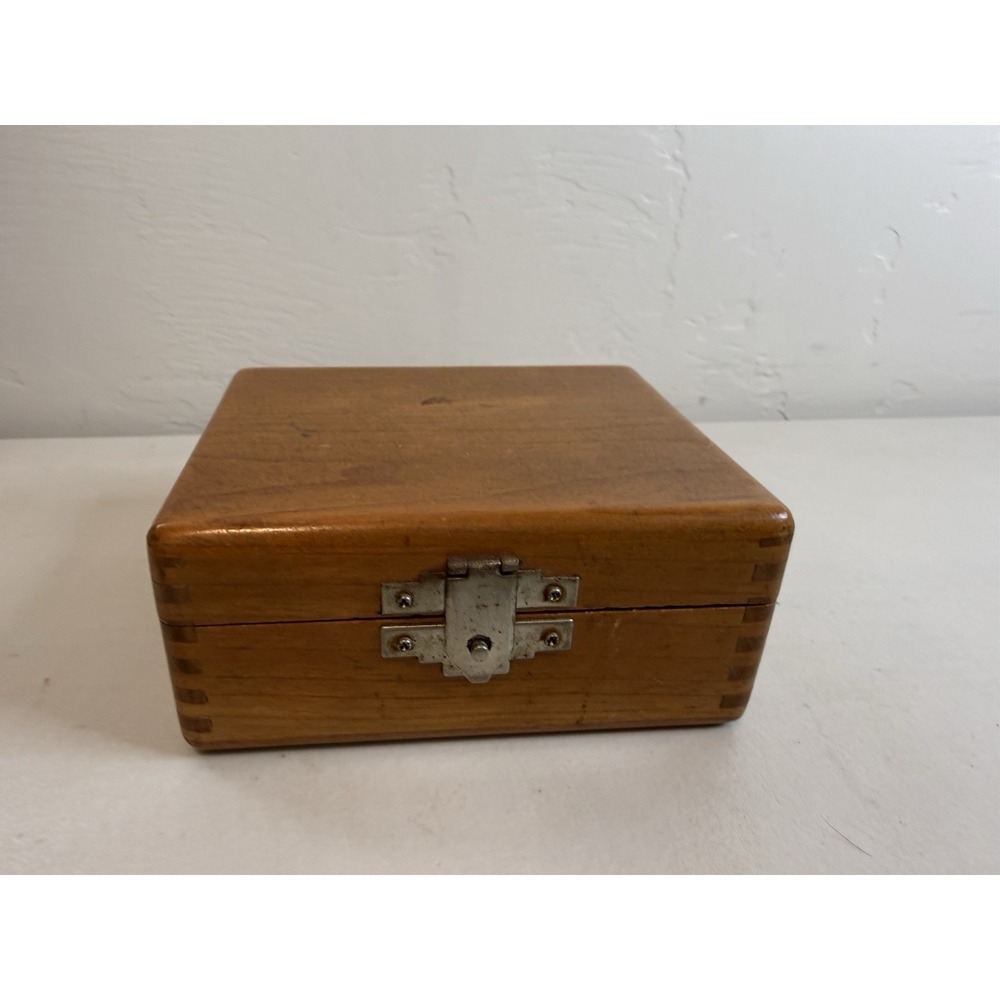 Vintage Wooden Jewelry Box Velvet Lined Tray Ledge Watch Valet Finger Joint Case